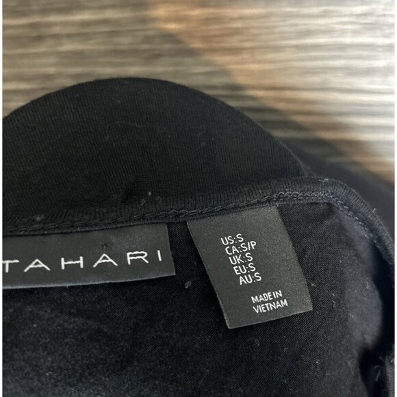 Tahari Sheer Stretchy Top Black Short Sleeve Mesh Neckline Rayon Spandex Women S - Picture 4 of 4